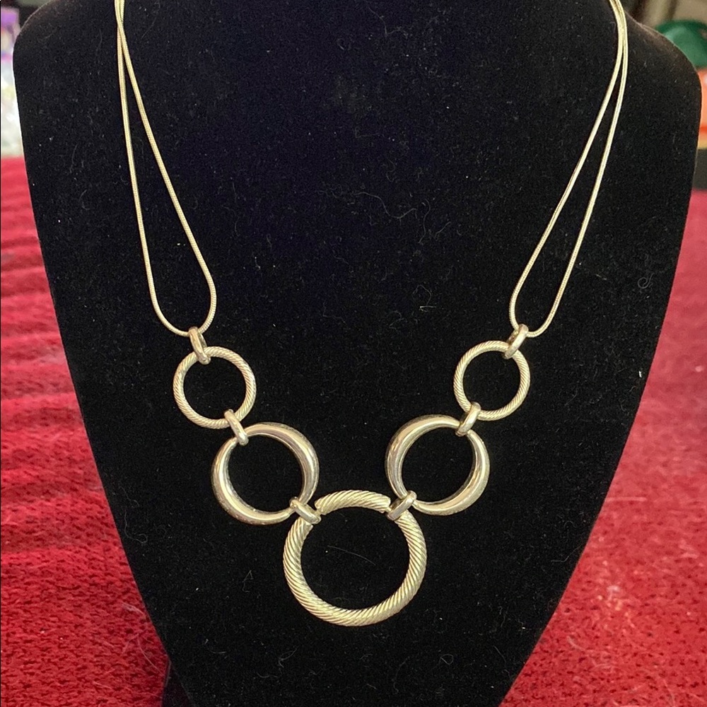 Silver vintage Liz Claiborne Geometric Necklace with Circular Elements